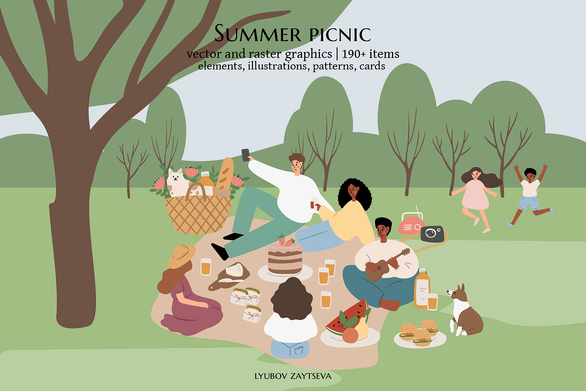 Summer picnic clipart | svg, png, ai, a Person Illustration by LyubovZaytseva (Photo 1 of 14)
