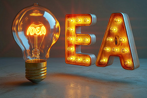 A vibrant light bulb alongside glowing letters 'EA', radiating creativity and i, a Business Photo by ImageMir
