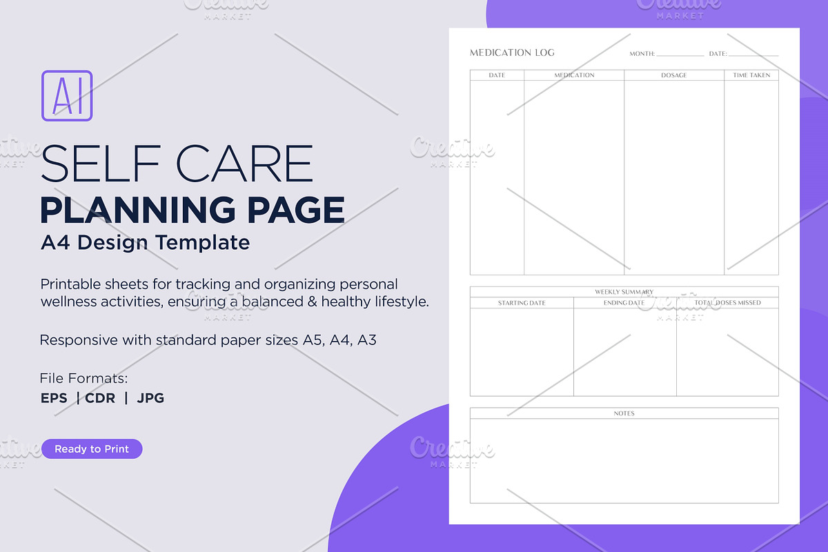 Mediation Log Self Care Planner Page, a Stationery Template by shahsoft (Photo 1 of 4)