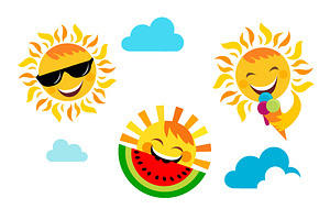 3 vector Sun icons + background