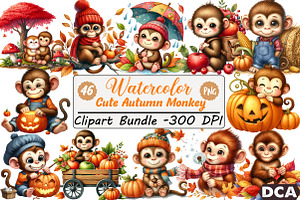 Cute Autumn Monkey Sublimation, an Illustration by DreamCafeArt