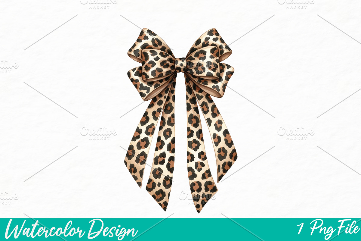 Coquette Bow Leopard PNG, an Illustration by Watercolor design (Photo 1 of 3)