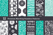 Black & Sea Foam Set of 12 Patterns, a Pattern Graphic by Oksancia's Surface Design (Thumbnail 1 of 2)