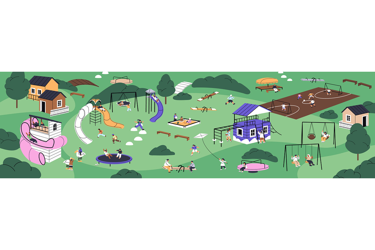 Kids play on kindergarten playground, a Person Illustration by PaperTrident (Photo 2 of 10)