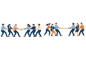 Team members engaging in a tug of, a Person Illustration by ZinetroN