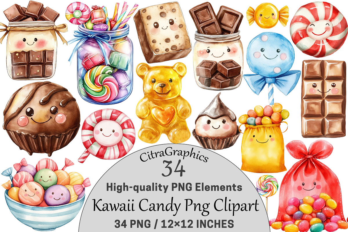 Kawaii Candy Clipart, a Seasonal Illustration by CitraGraphics (Photo 1 of 6)