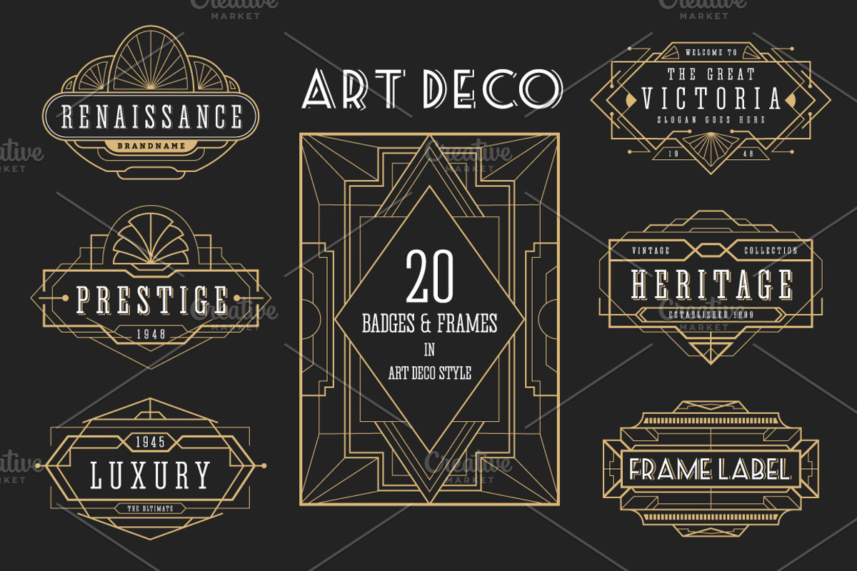 20 ArtDeco Badges & Frames, a Decorative Illustration by Raftel (Photo 1 of 4)