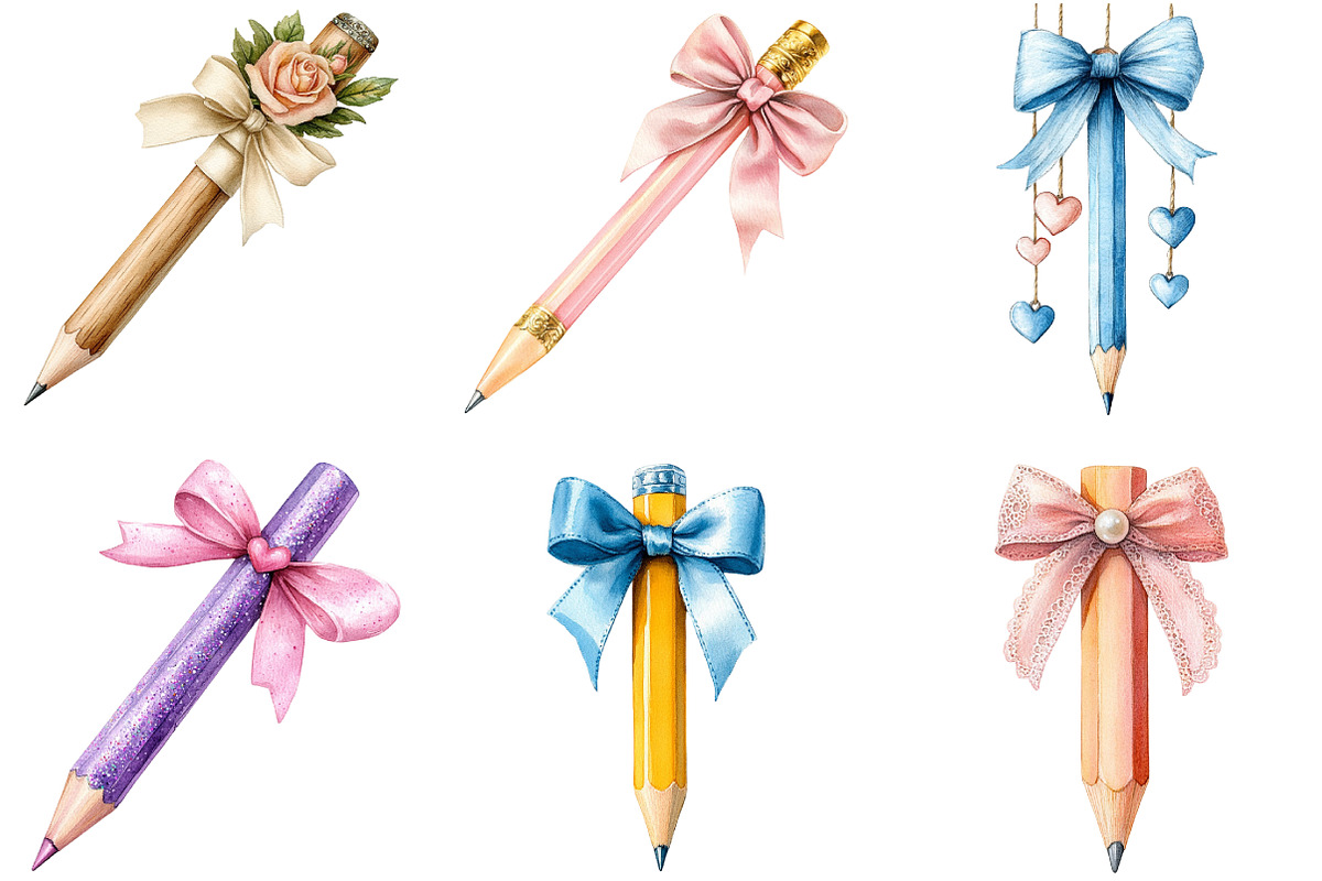 Coquette School Pencil Bow Clipart, an Illustration by DreamArtGraphic (Photo 4 of 5)