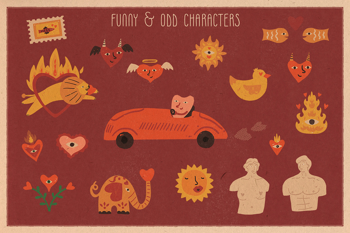 Retro Valentine clipart and graphics, a Decorative Illustration by Paper Cherry (Photo 2 of 23)