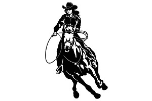 Rodeo Cowgirl Riding A Horse, Retro