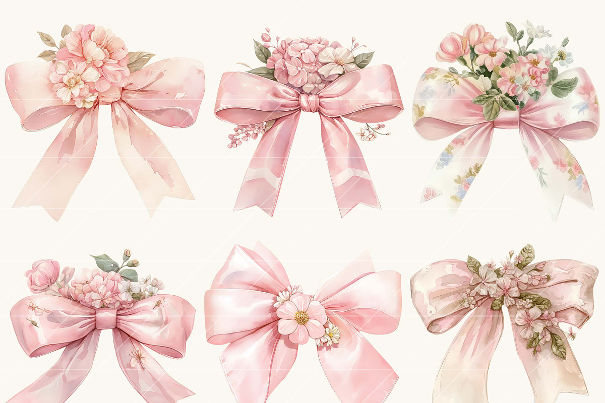 Pink Bow Coquette Clipart, a Decorative Illustration by SparkyDesignsUS (Photo 2 of 9)