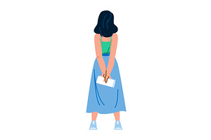Shy woman holding document behind, a Person Illustration by pikepicture