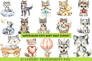 Watercolor Cute Baby Wolf Clipart, an Animal Illustration by cherrydesign (Thumbnail 1 of 3)