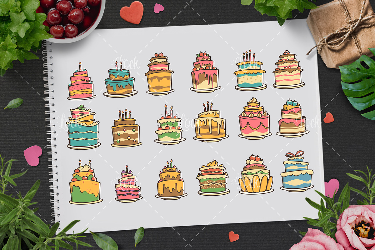 Set of Birthday cake sticker design, an Object Graphic by Allmostudio (Photo 3 of 4)
