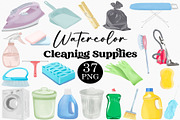 Watercolor Cleaning Supplies Clipart, an Illustration by CropUp Creative (Thumbnail 1 of 4)