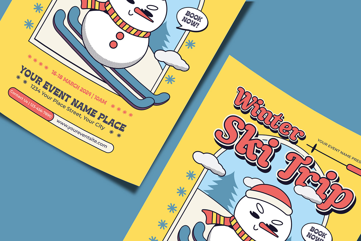 Retro Winter Ski Trip Flyer Template, a Flyer Template by Tiptop Graphic (Photo 3 of 5)