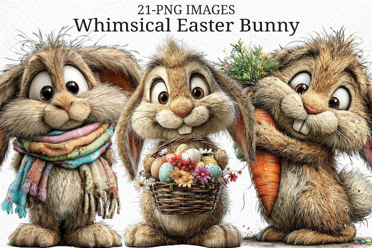 Whimsical Easter Bunny Clipart, an Illustration by Craft Nest (Photo 1 of 10)