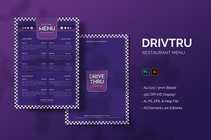 Drivtru - Restaurant Menu, a Print Template by StreaksideStd