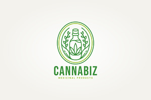 medical cannabis line art badge logo, a Branding & Logo Template by Blazybone