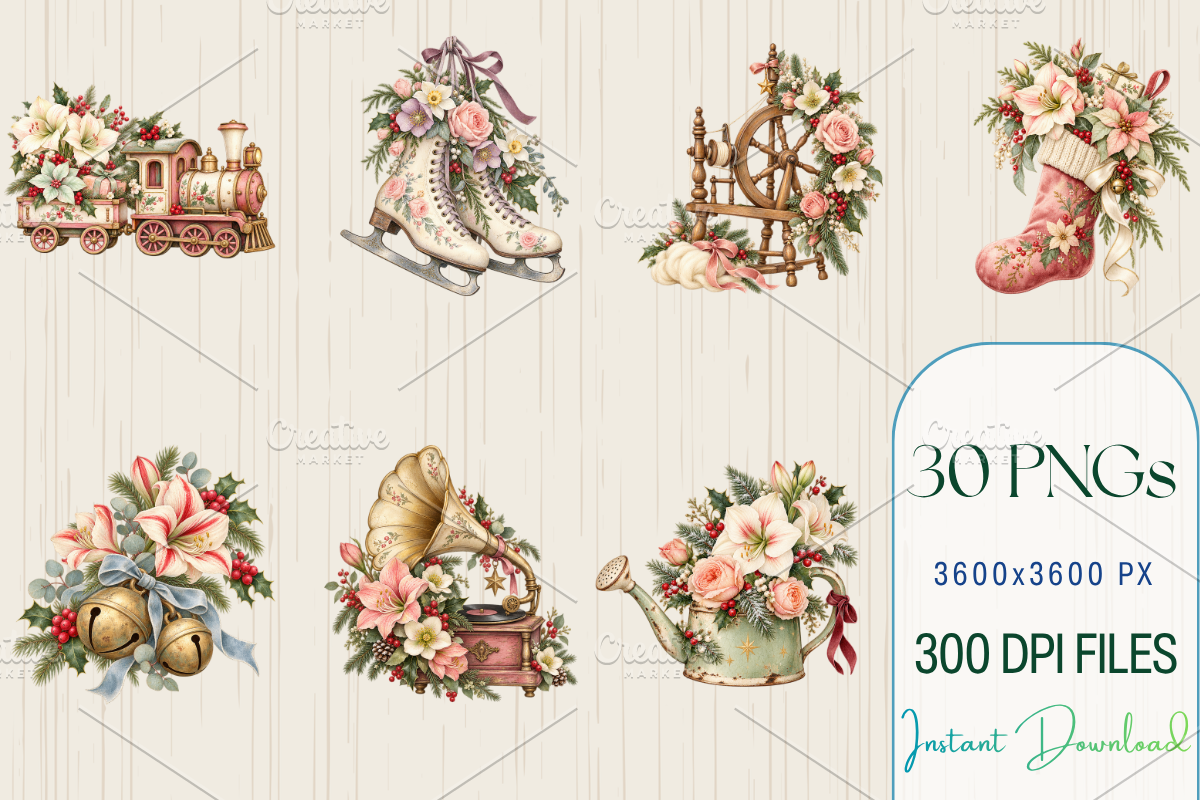 Whimsical Cottage Christmas Cliparts, a Decorative Illustration by Ink Gallery (Photo 4 of 7)