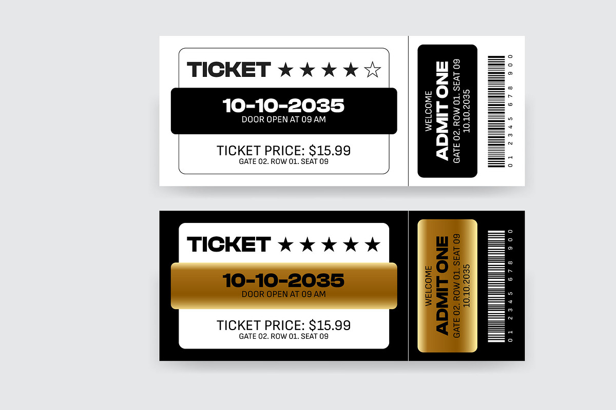 Black and White Simple tickets, a Stationery Template by Kazi Hossain (Photo 1 of 3)