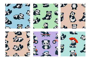 Pixel art panda bear seamless, an Animal Illustration by winwin.art