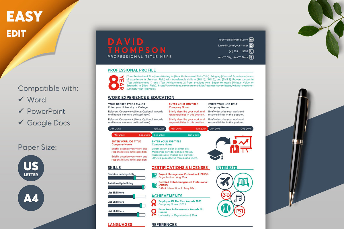 Graphic Resume Word & Google Docs 49, a Resume Template by MrCam Template Resume|CV (Photo 1 of 7)