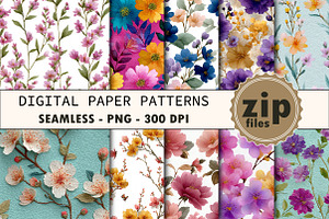 Pastel Floral Digital Paper Collecti