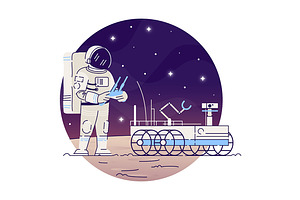 Astronaut With Moon Rover Flat Icon