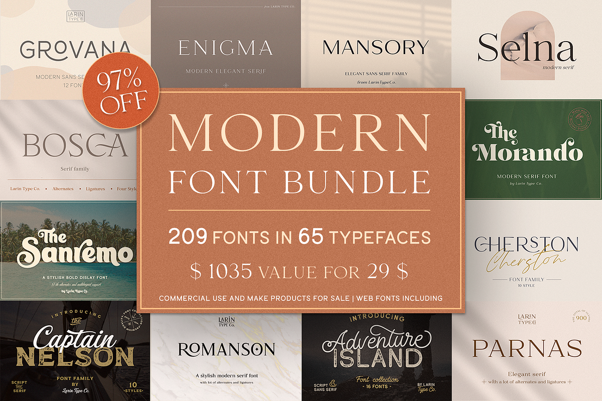 Modern Font Bundle, a Sans Serif Font by Larin Type Co. (Photo 1 of 32)