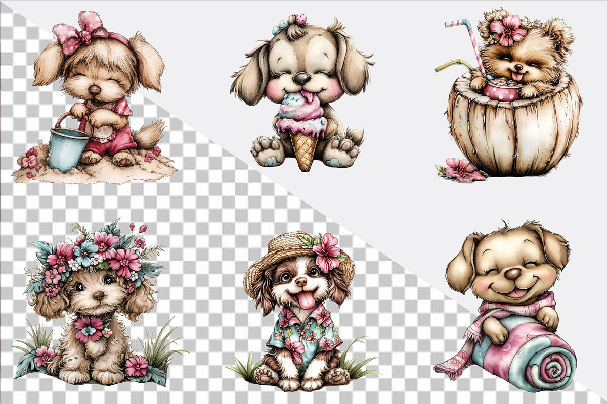 Whimsical Summer Dog Clipart Bundle., an Illustration by SVGArt (Photo 2 of 9)
