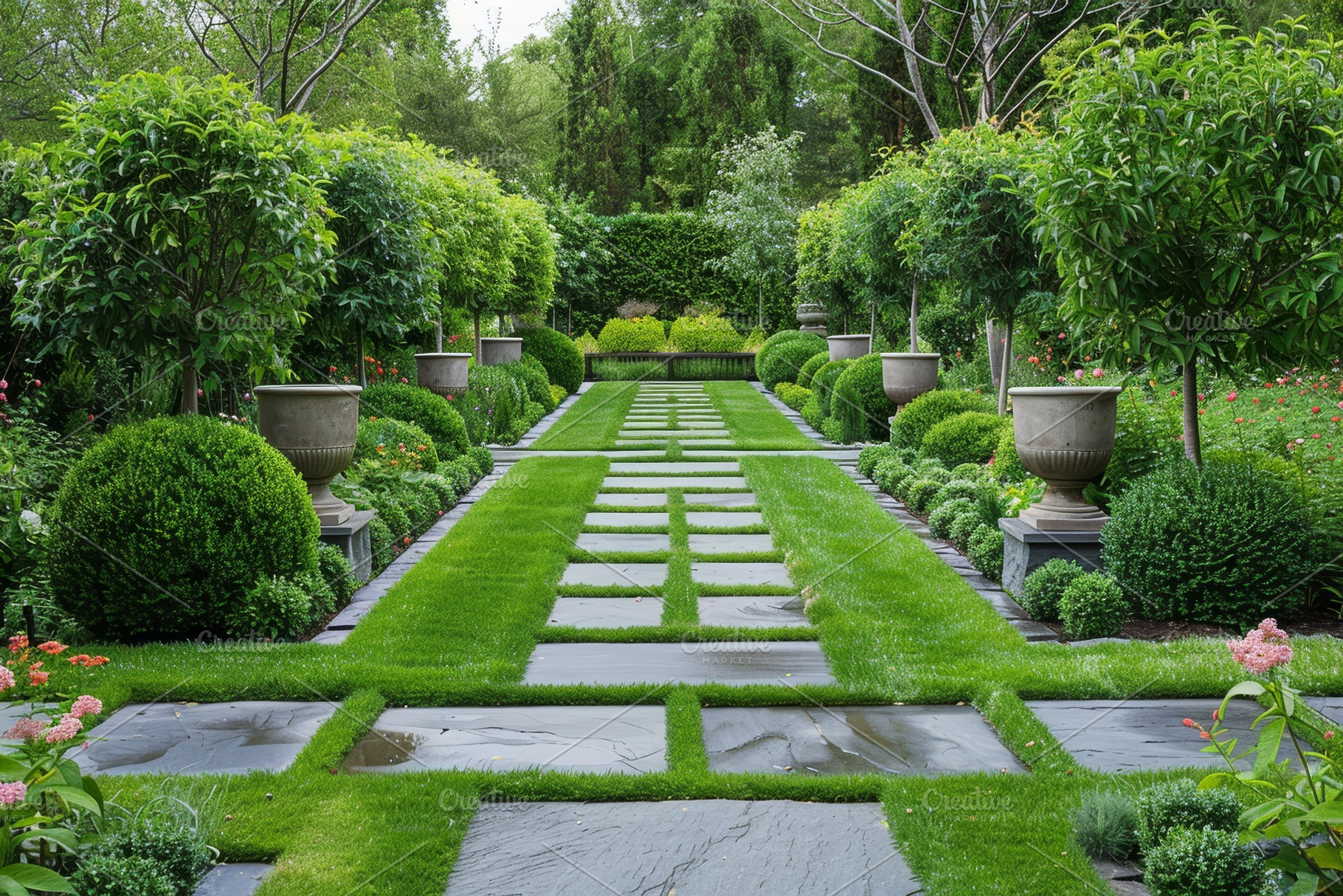 A well-kept garden featuring symmetr, a Photo by Iftikhar Alam
