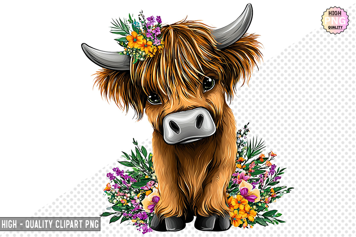 Boho Cow PNGs with Flowers Bundle, a Graphic by crative8112 (Photo 9 of 9)