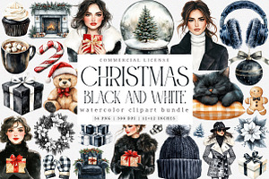 Black and White Christmas Watercolor, an Illustration by SinaCreation