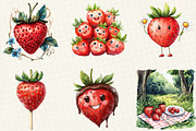 Watercolor Strawberry Clipart, an Illustration by OK Design (Thumbnail 2 of 5)