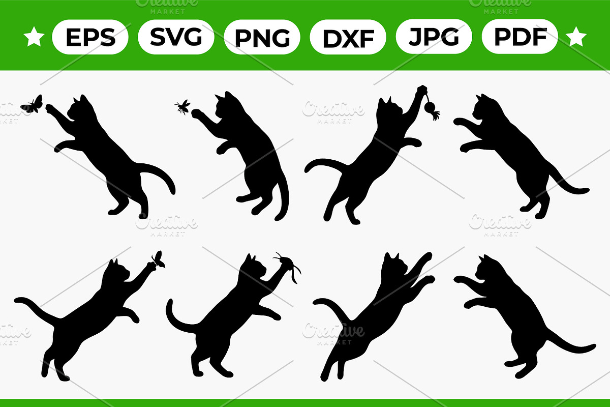 Hunting Cat Silhouettes Vector Set, an Animal Illustration by Artonix (Photo 1 of 3)