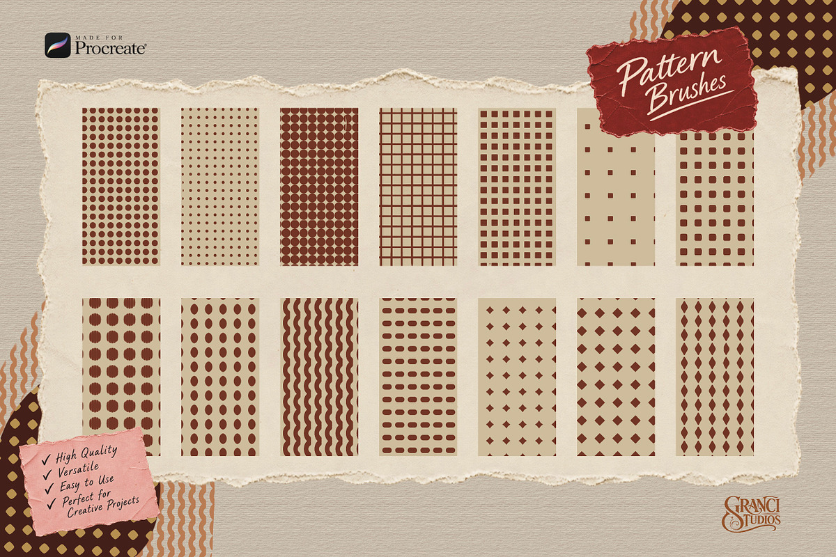 Pattern Impression Procreate Brushes, a Brush Add-On by GRANCI STUDIOS (Photo 2 of 10)