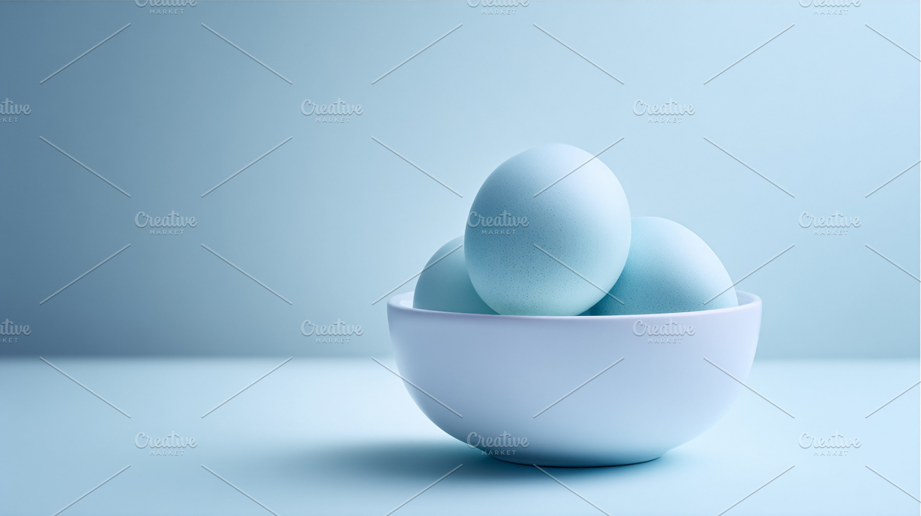 Blue eggs in white bowl, a minimalist still life with soft light, a Photo by Studio ANNA