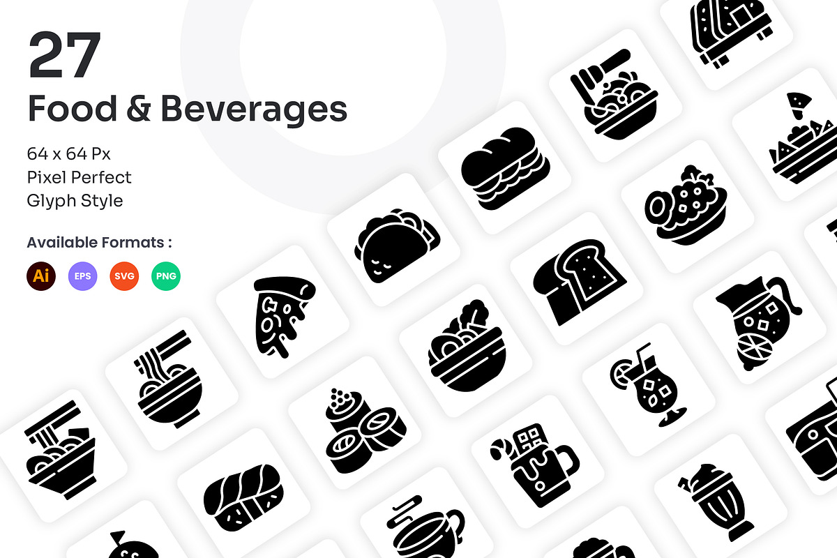 Food & Beverages Icons Set - Glyph, a Solid Icon by Kmg Design (Photo 1 of 2)