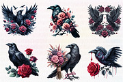 Watercolor Raven and Red Roses, an Illustration by CreationArt (Thumbnail 3 of 5)