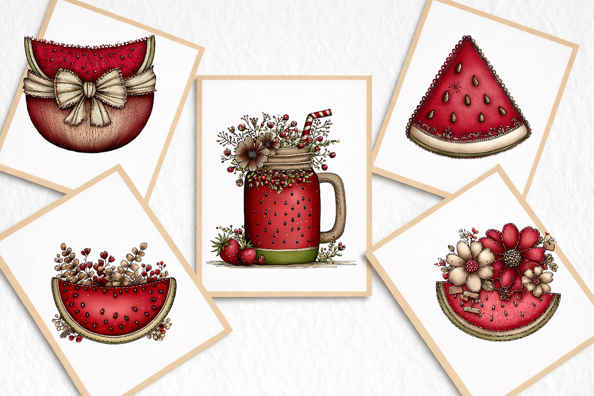 Whimsical Boho Watermelon Clipart, an Illustration by DreamArtGraphic (Photo 6 of 8)