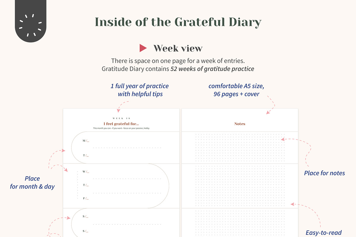Digital Grateful Diary in PDF, a Stationery Template by Mocca Mockups Store (Photo 4 of 10)