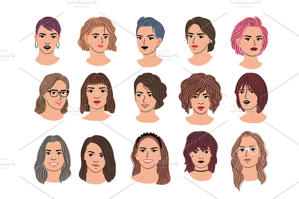 Female avatars set. Beautiful, a Graphic by Stock-Smart-Start
