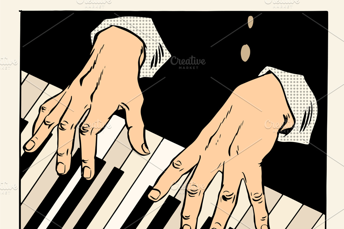 piano keys pianist hands, an Illustration by studiostoks