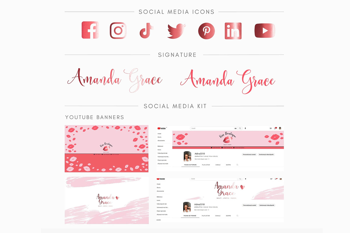 Pink Rose Branding Kit Canva, a Branding & Logo Template by CopertiniStudio (Photo 5 of 7)