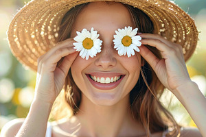 Young Caucasian Woman with Daisies Over Eyes, a Sports & Recreation Photo by Davizro's Market