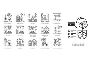 Robot smart farm icons, agriculture, a Technology Illustration by Vector Tradition