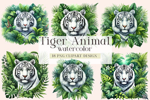 White Tiger Watercolor Animal