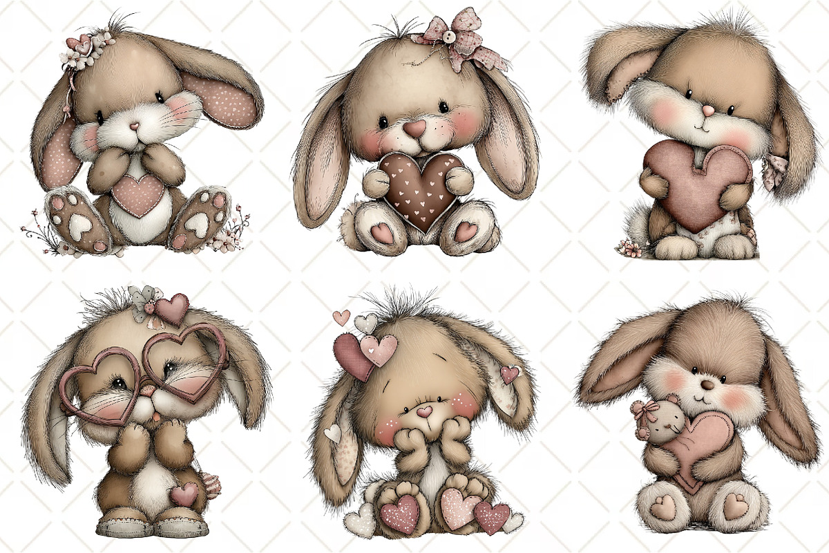 Whimsical Valentine Bunny Clipart, an Illustration by Black Bird Studio (Photo 6 of 6)