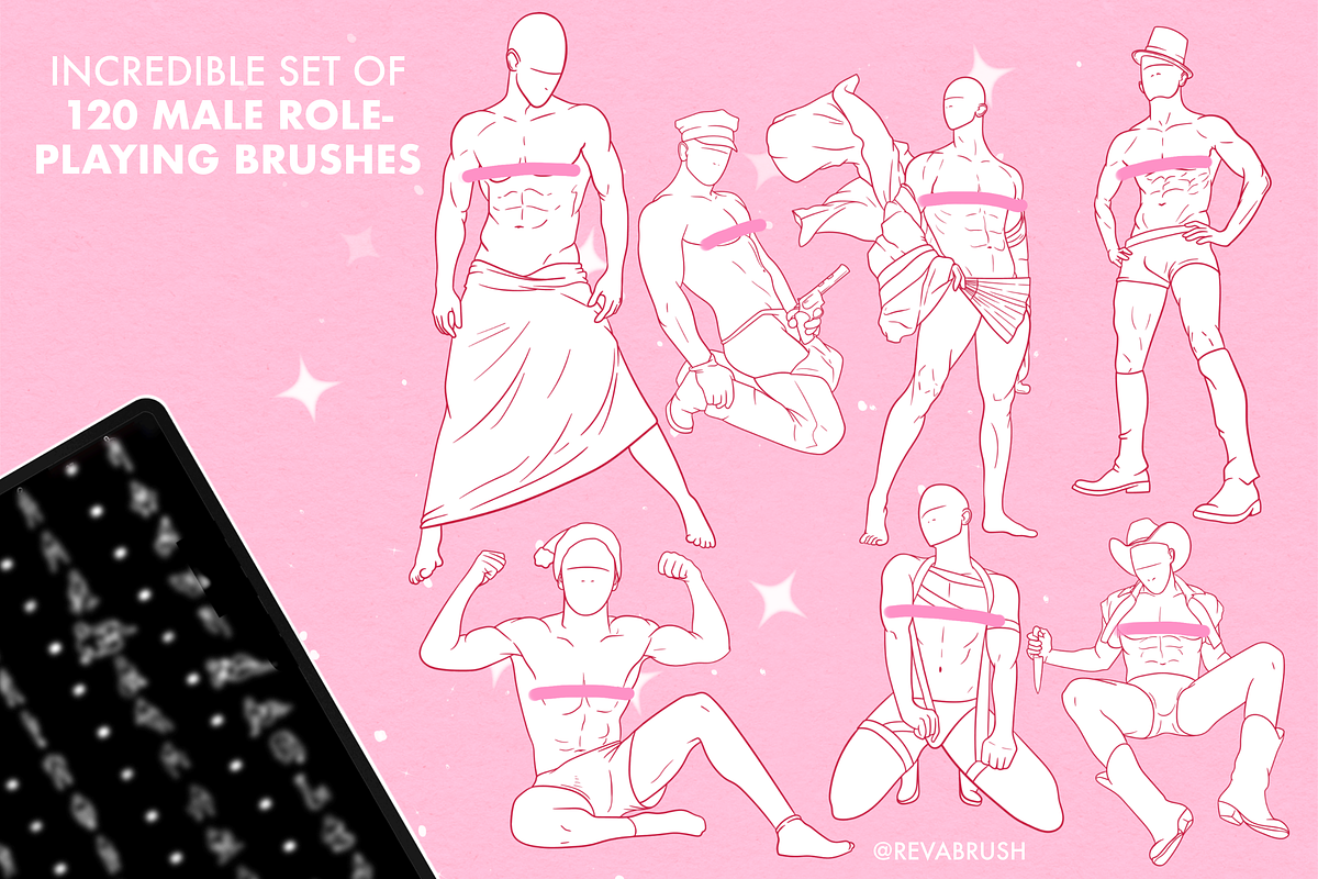 Procreate Male pose anatomy brushes, a Brush Add-On by Revabrush (Photo 3 of 4)